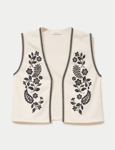 Gilet droit court sans manches ecru femme