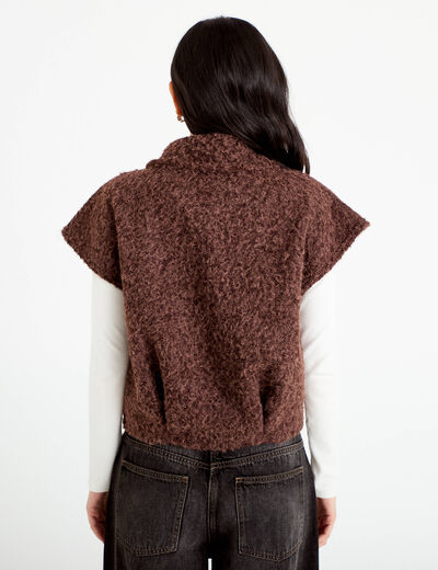 Veste sans manches bouclette col rond marron clair femme