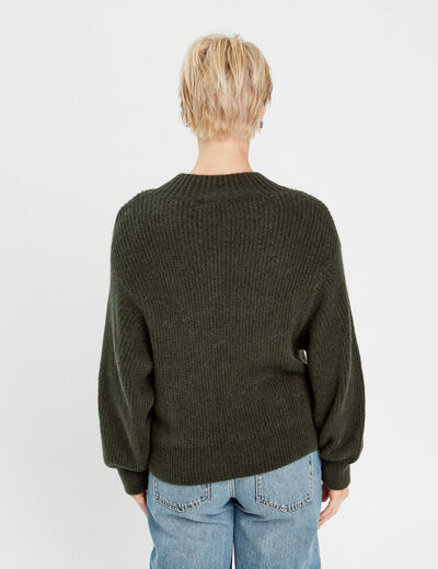 Pull col montant vert kaki femme