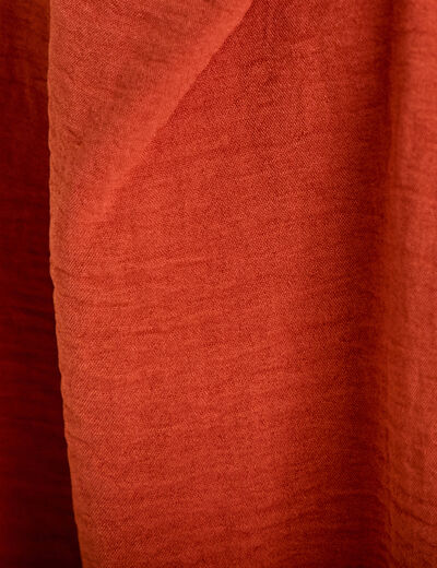 Robe courte &eacute;vas&eacute;e col v manches courtes orange fonc&eacute; femme
