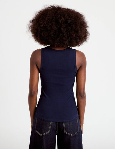 D&eacute;bardeur c&ocirc;tel&eacute; col rond bleu marine femme