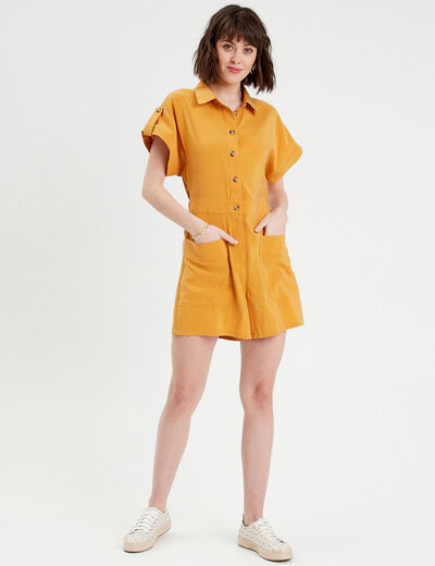 Combishort fluide boutonnée jaune moutarde femme