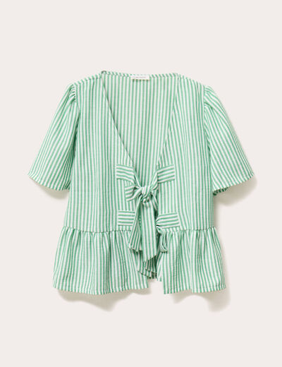 Blouse manches courtes noeuds vert prairie femme