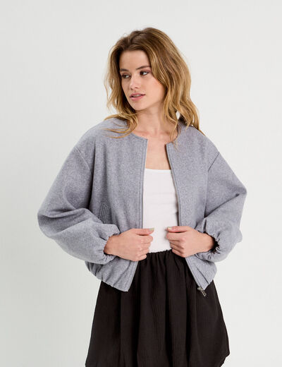 Veste effet boule gris clair femme
