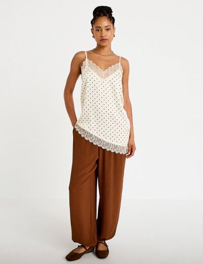 Pantalon bouffant taille standard marron femme