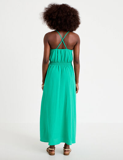 Robe &eacute;vas&eacute;e 3/4 col v bretelles vert femme
