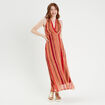 Robe longue évasée col en V rouge femme