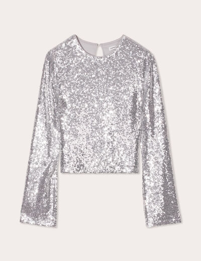 T-shirt avec sequins gris argent femme