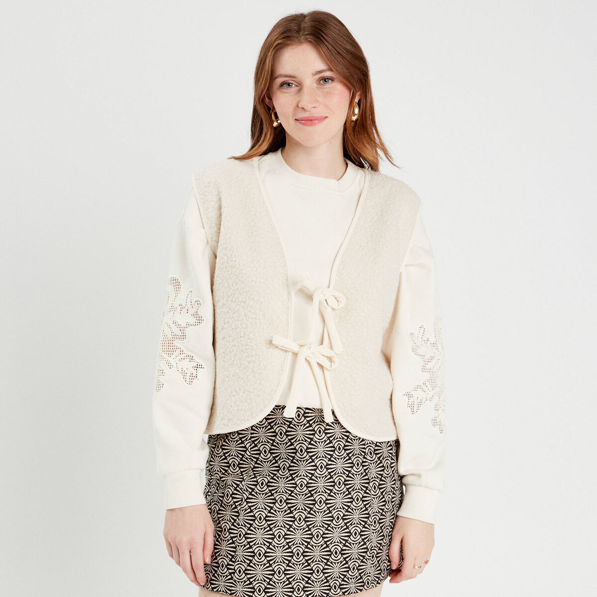 Gilet sans manches polaire ecru femme