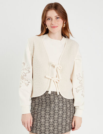 Gilet sans manches polaire ecru femme