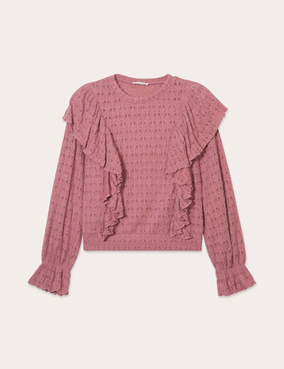 Blouse ajourées volants vieux rose femme
