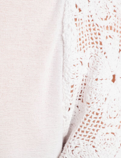 T-shirt dentelle macramé blanc femme