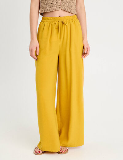 Pantalon large fluide jaune citron femme