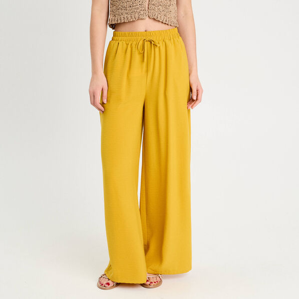 pantalon large fluide jaune citron femme Pantalon large fluide jaune citron femme