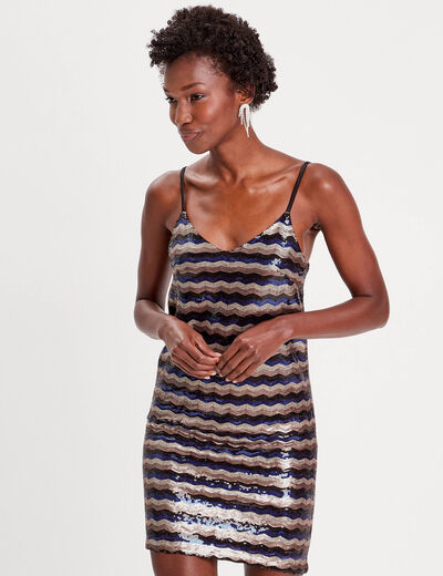 Robe moulante à sequins noir femme