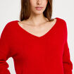 Pull avec col en V rouge femme