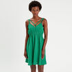 Robe évasée fluide plumetis vert femme