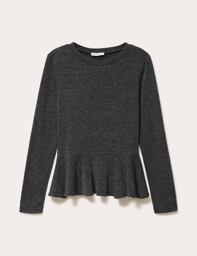 Pull ajusté court manches longues gris foncé femme
