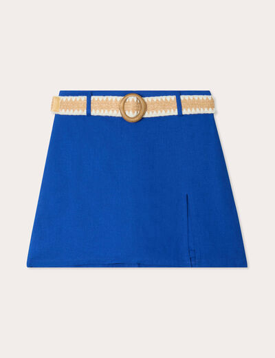 Jupe-short ceinturée contenant du lin bleu electrique femme