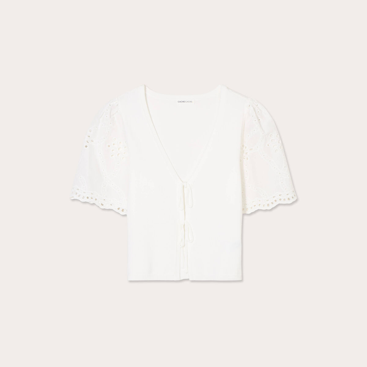 Gilet manches brodées blanc femme