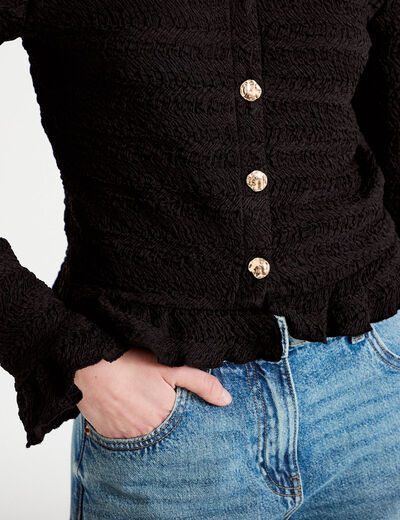 Gilet col rond manches longues noir femme