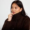 Veste droite bouclette col montant marron fonc&eacute; femme