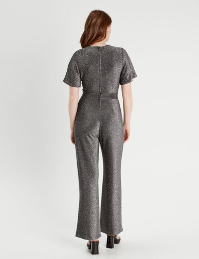 Combinaison pantalon noeud gris argent femme
