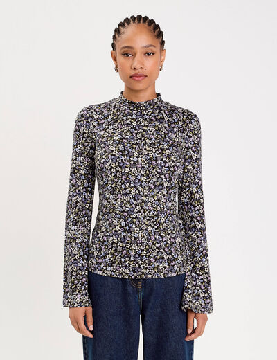Pull cintr&eacute; col montant manches longues noir femme