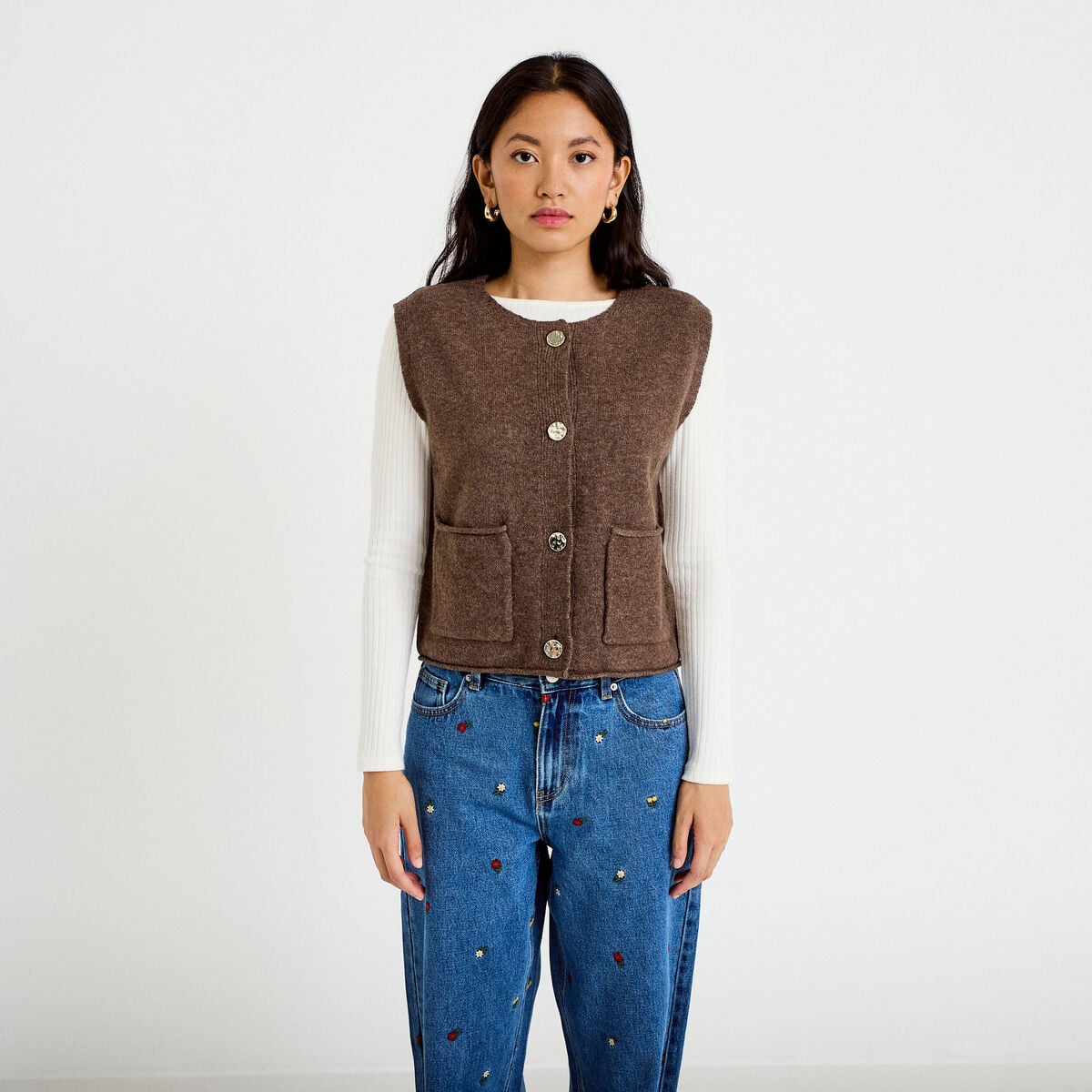 Gilet sans manches marron fonc&eacute; femme