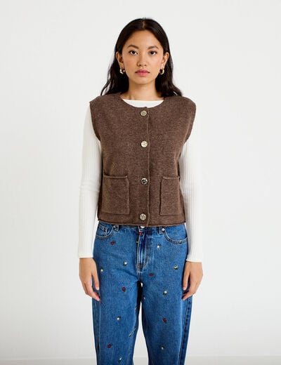 Gilet sans manches marron fonc&eacute; femme