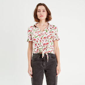 chemise manches courtes nouee blanc femme Chemise manches courtes nouée blanc femme