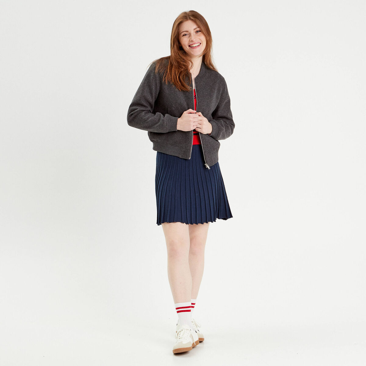 Veste teddy zippée gris foncé femme