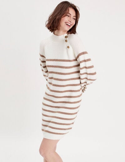 Robe pull droite col montant blanc femme