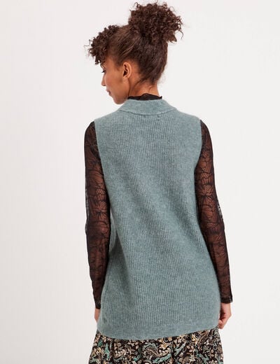 Pull sans manches col roulé vert foncé femme