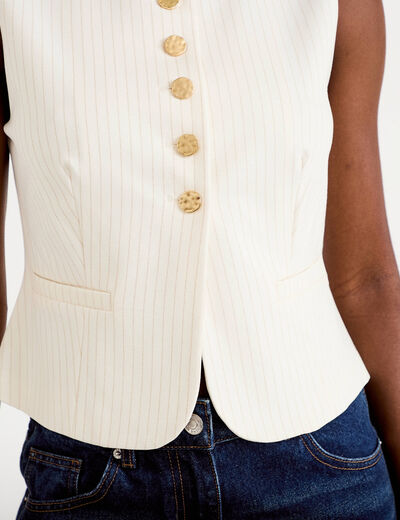Gilet ajust&eacute; sans manches col rond ecru femme