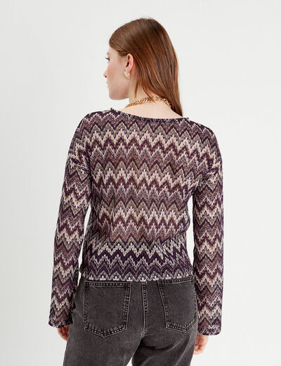 T-shirt manches longues ajouré violet femme