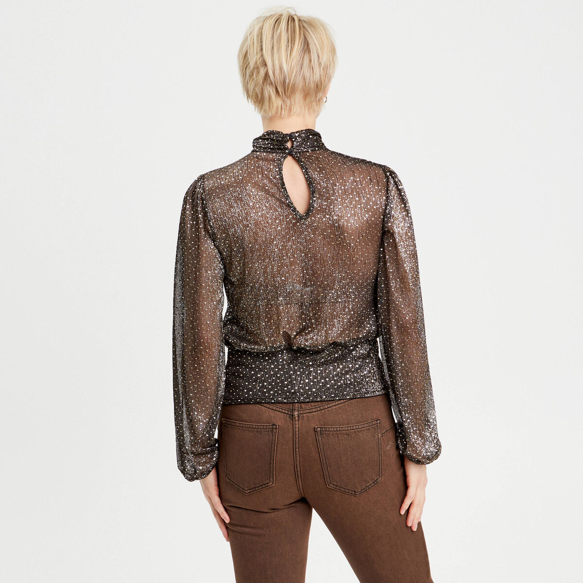 Blouse col montant noir femme