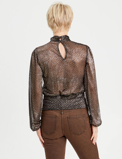 Blouse col montant noir femme