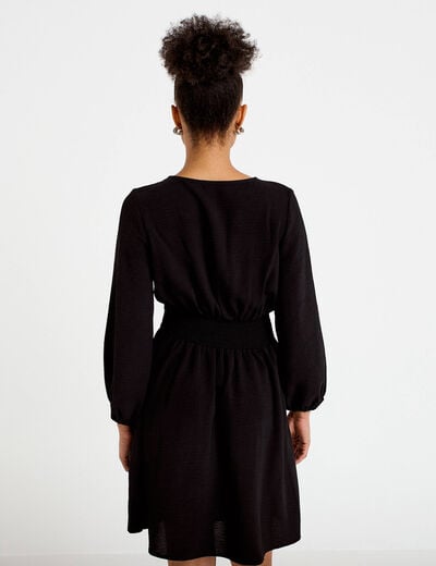 Robe &eacute;vas&eacute;e col v manches longues noir femme