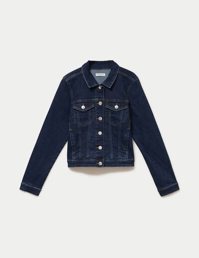 Veste cintr&eacute;e en jean col classique denim brut femme