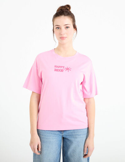 T-shirt col rond manches courtes rose corail femme