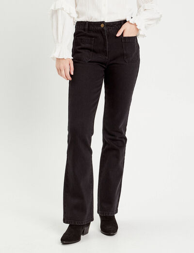 Jeans flare poches plaquées denim noir femme