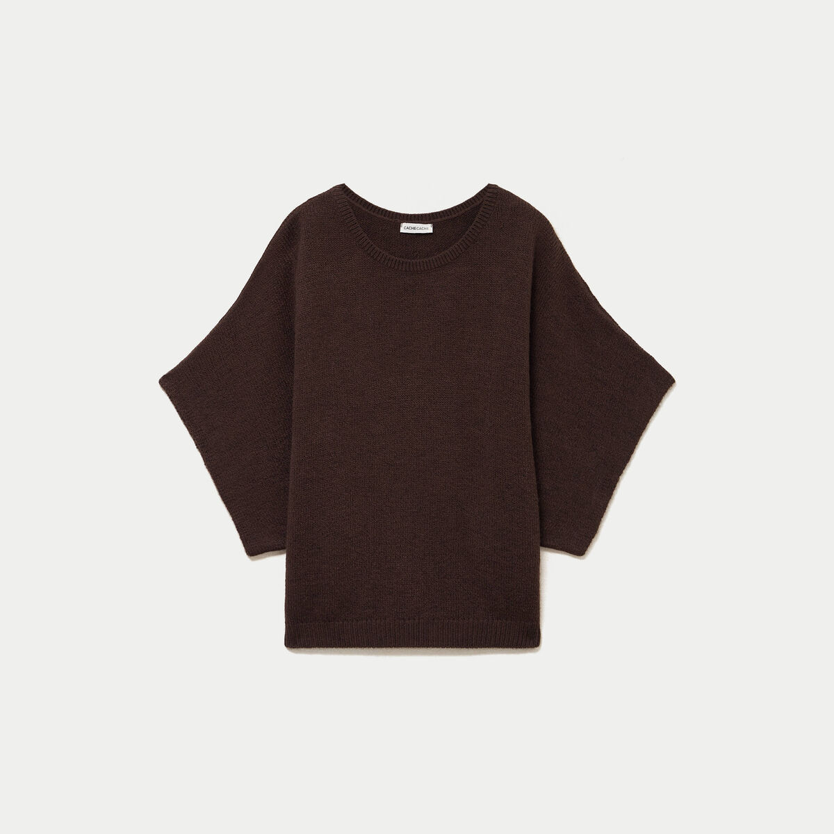 Pull oversize col rond manches courtes marron fonc&eacute; femme