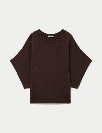 Pull oversize col rond manches courtes marron fonc&eacute; femme