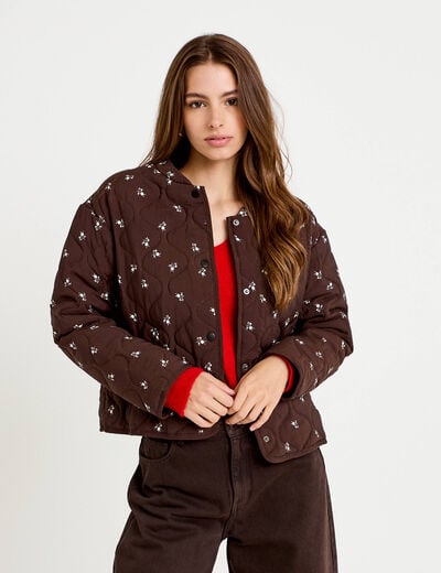 Veste droite manches longues marron fonc&eacute; femme