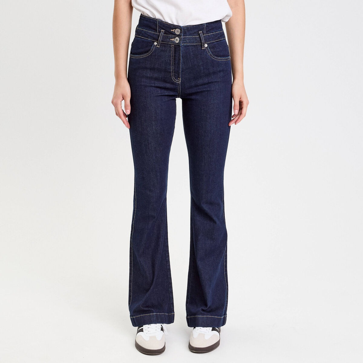 Jeans bootcut taille haute denim brut femme