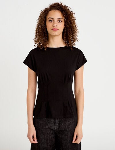 T-shirt cintr&eacute; col rond manches courtes noir femme