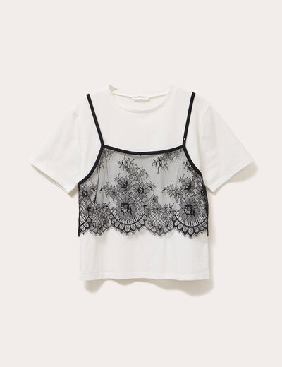 T-shirt 2-en-1 avec dentelle ecru femme