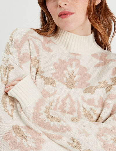 Pull col montant ecru femme