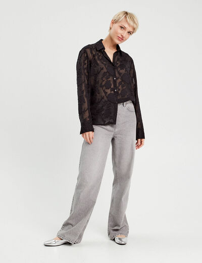 Chemise brodée noir femme